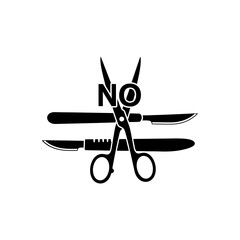 Stop FGM Icon: Bold No Symbol Over Traditional Cutting Tools Silhouette