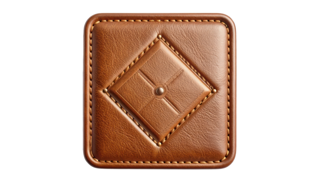 Brown leather object with diamond pattern isolated on transparent background