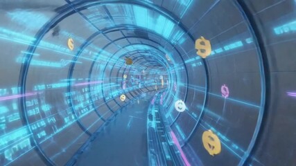 A 3D wireframe hyperloop tunnel glowing data streams, continents oceans, symbolizing high-speed global trade digital financial exchange. holographic currencies, AI-data analytics 4K cinematic render - Powered by Adobe