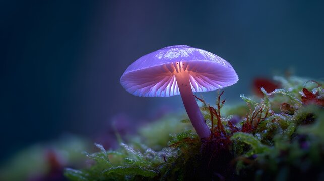 Glowing mushroom photography macro shot of bioluminescent fungi in the forest