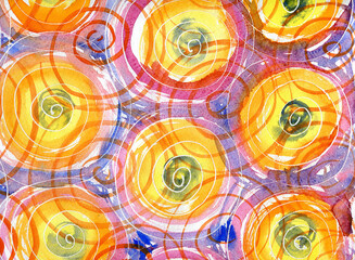 Bold brush drawn colorful spirals and swirls. Hand drawn geometric circular elements. Dynamic abstract forms. Grunge swirled brush stroke, curly thick lines. Thick geometric swirls.