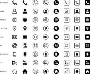 Web icon set. Business card contact information icons. Contact icon set. Contact symbols - Phone, mail, fax, info, e-mail, support... vector illustration .