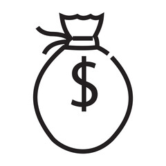 vector illustration icon of a sack of money in a small bag with a dollar logo in the middle.