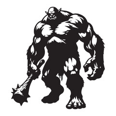 Menacing Ogre Forest Menace Creature Figure Silhouette with Fierce Gaze and Large Hands - ogre silhouette - ogre vector - silhouette of ogre - Ogre illustration
