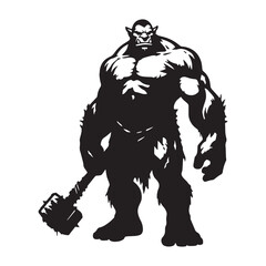 Powerful Ogre Savage Giant Outline Vector with Detailed Musculature and Intimidating Form - ogre silhouette - ogre vector - silhouette of ogre

