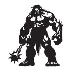 Monochrome Ogre Grotesque Monster Form Depiction with Primitive Features and Threatening Presence - ogre silhouette - ogre vector - silhouette of ogre - Ogre illustration
