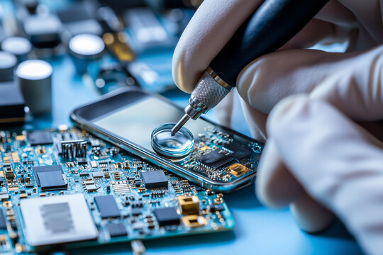 smartphone technician is repairing a broken phone