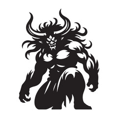 Timeless Oni Legend of the Abyss Design with Elegant Lines and Mythical Charm - oni silhouette - oni vector - silhouette of oni - Oni illustration - mythical creature silhouette
