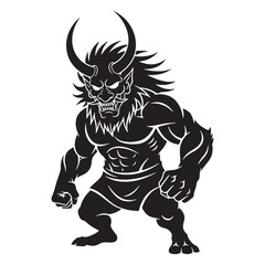 Classic Demon Oni Vector with Traditional Proportions and Mythological Accuracy - oni silhouette - oni vector - silhouette of oni - Oni illustration - mythical creature silhouette
