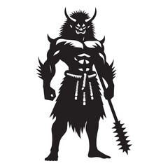 Ancient Oni Mythical Apex Predator Form Vector with Detailed Fangs and Sharp Gaze - oni silhouette - oni vector - silhouette of oni - Oni illustration - mythical creature silhouette
