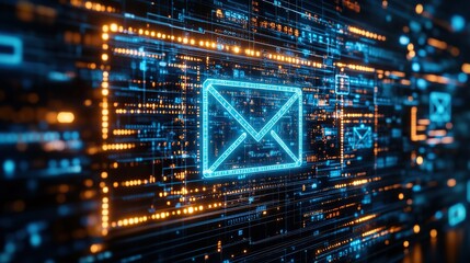 Fototapeta premium Digital Email Transmission, Network, Data Flow, Cyber Security