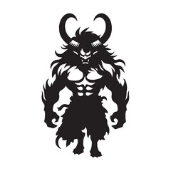 Imposing Dark Oni Demonic Ogre Silhouette Outline with Menacing Gaze and Sharp Claws - oni silhouette - oni vector - silhouette of oni - Oni illustration - mythical creature silhouette
