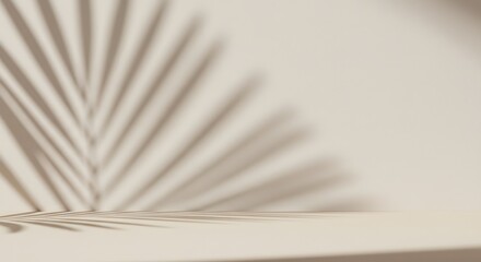 Minimalist Beige Product Display Background with Palm Leaf Shadow