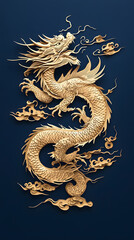 Fototapeta premium Golden Chinese Dragon on Dark Blue Background