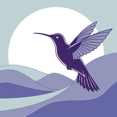 Elegant Hummingbird in Flight Over Rolling Hills at Sunset Art Print