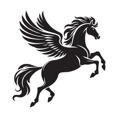 Haunting Vector Enigmatic Pegasus Outline Figure of the Clouds with Distant Horizon - pegasus silhouette - pegasus vector - silhouette of pegasus - mythical creature vector
