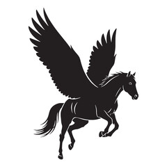 Ancient Pegasus Mythical Flying Horse Form Vector with Detailed Wingspan and Strong Build - pegasus silhouette - pegasus vector - silhouette of pegasus - Pegasus illustration
