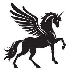 Graceful White Pegasus Beast of Lofty Peaks Shape Illustration with Flowing Lines and Starkness - pegasus silhouette - pegasus vector - silhouette of pegasus - mythical creature vector
