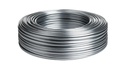 Coiled metallic wire roll isolated on transparent background