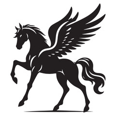 Classic Radiant Pegasus Symbol of Inspiration Depiction Graphic with Cloud-Filled Backdrop - pegasus silhouette - pegasus vector - silhouette of pegasus - Pegasus illustration