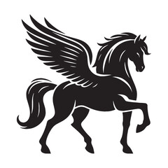 Striking Vector Pegasus Mythical Winged Equine Concept Image with Dynamic Flight Pose - pegasus silhouette - pegasus vector - silhouette of pegasus - mythical creature vector
