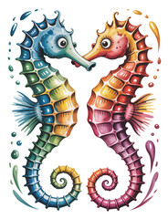 Fototapeta premium Whimsical Watercolor Seahorses in Vibrant Colors
