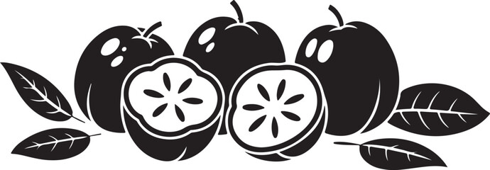 Fresh Organic Acerola Cherries with Leaves Illustration