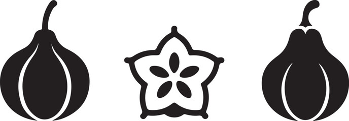 Star Fruit Icon Set Whole Fruit and Cross Section