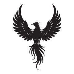 Obraz premium Shadowy Powerful Phoenix Ash Giant Graphic with Dramatic Lighting and Monumental Scale - phoenix silhouette - phoenix vector - silhouette of phoenix - Phoenix illustration 