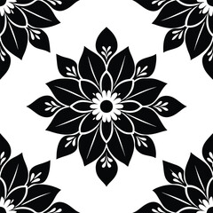 Fototapeta premium Elegant Black and White Floral Mandala Pattern Seamless Design for Textile and Wallpaper