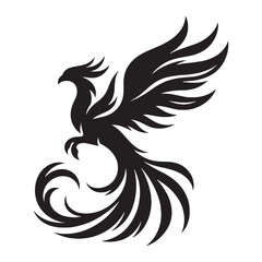 Obraz premium Powerful Phoenix Primal Guardian of Rebirth Outline Vector with Detailed Feathers and Fiery Crest - phoenix silhouette - phoenix vector - silhouette of phoenix - mythical creature vector 