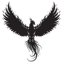 Enigmatic Shadowy Phoenix Guardian of Flames Graphic Vector with Regal Posture and Powerful Form - phoenix silhouette - phoenix vector - silhouette of phoenix - mythical creature vector
