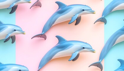 Obraz premium Pastel dolphins in a geometric pattern
