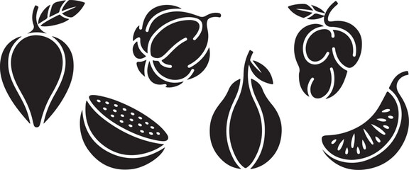 Collection of Tropical Fruits Black Glyph Icons