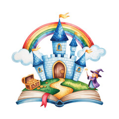 Fototapeta premium Whimsical Castle Emerges from Open Storybook