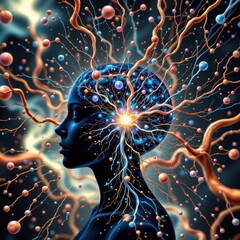 neuron web extending out from brain like galaxy arms in deep space