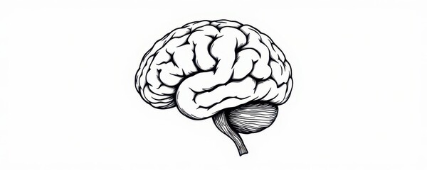 Medical illustration of human brain anatomy on white background.