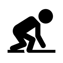 Athlete at sprint Starting Line Silhouette Icon: Minimalist silhouette of an athlete in a starting position, perfect for race event promotions, sports infographics, or motivational graphics.