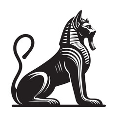 Ancient Sphinx Mythical Apex Predator Form Vector with Detailed Claws and Sharp Gaze - sphinx silhouette - sphinx vector - silhouette of sphinx - Sphinx illustration