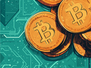 Vector Wallpaper Illustration Featuring Bitcoin Symbol Integrated with Futuristic Technology Elements and Digital Circuit Patterns