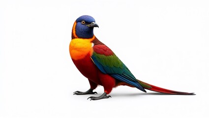Colorful bird standing proudly with a vibrant expression on a white background