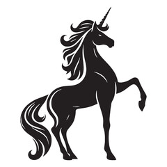 Menacing Unicorn Cryptid Creature of the Enchanted Forest Figure Silhouette with Threatening Pose - unicorn silhouette - unicorn vector - silhouette of unicorn - Unicorn illustration - wild beast grap