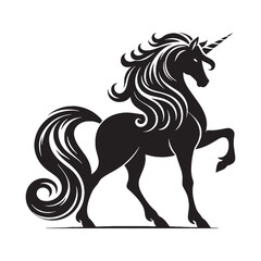 Powerful Unicorn Primal Wilderness Figure Outline Vector with Detailed Musculature and Noble Stance - unicorn silhouette - unicorn vector - silhouette of unicorn - legendary equine emblem
