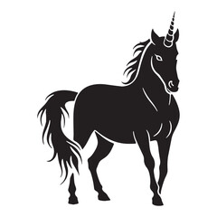 Elegant Shadowy Unicorn Graceful Figure Graphic Vector with Spiraled Horn and Detailed Hooves - unicorn silhouette - unicorn vector - silhouette of unicorn - elusive equine graphic design
