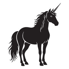 Majestic Dark Unicorn Mystical Creature Silhouette Outline with Flowing Mane and Tail - unicorn silhouette - unicorn vector - silhouette of unicorn - Unicorn illustration - legendary beast icon
