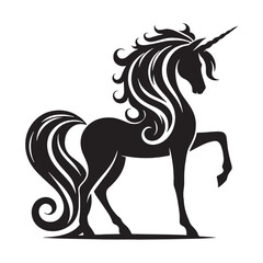 Classic Abominable Snowman Unicorn Vector with Traditional Appearance and Icy Breath - unicorn silhouette - unicorn vector - silhouette of unicorn - ancient equine art
