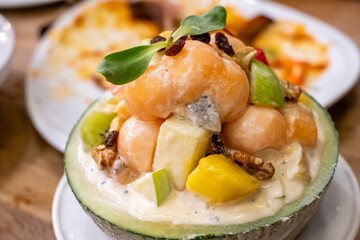 Fresh Fruit Salad in Half Melon Bowl