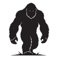 Fearsome Yeti Tall Walker of the Peaks Shape Silhouette with Mountain Scenery - yeti silhouette - yeti vector - silhouette of yeti - snow creature graphic
