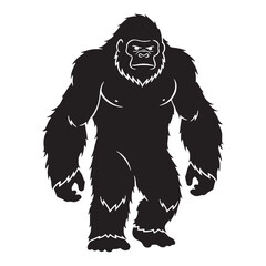 Darkened Yeti Elusive Forest Dweller Depiction Outline with Dense Woods - yeti silhouette - yeti vector - silhouette of yeti - unknown creature visual
