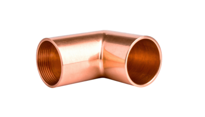 Copper pipe fitting elbow isolated on transparent background
